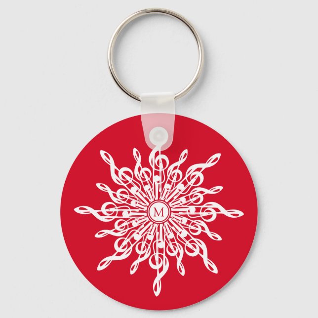 Llavero Navidades Monograma Ornamental Rojo G-Clef Snowfla (Anverso)