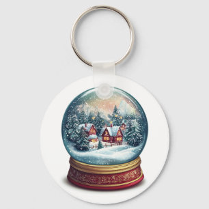 Llavero Navidades Nieve globo con un diseño de pueblo pequ