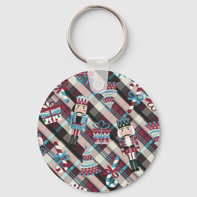 Llavero Navidades Nutcracker Plaid Blue Burgundy (Anverso)