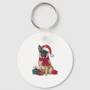 Llavero Navidades perinos de Navidad en Santa Hat Malinois