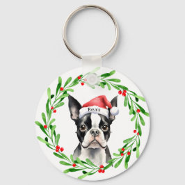 Llavero Navidades Perro Boston Terrier Mascota de vacacion