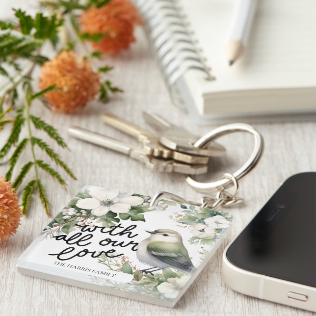 Llavero Navidades personalizados Flores y almohada de pája (Frente Derecha)