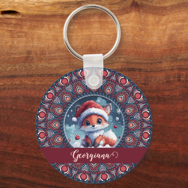 Llavero Navidades personalizados Kawaii Fox Dot Mandala (Anverso)