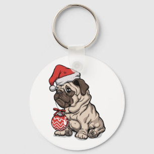 Llavero Navidades Pug lindo gorra personalizado