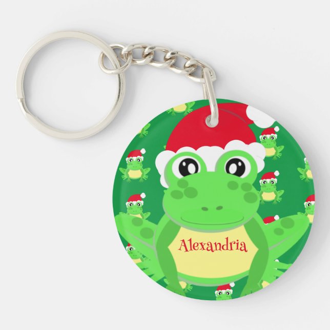 Llavero Navidades Rana Verde Santa Sombrero Novedad del pa (Frente)