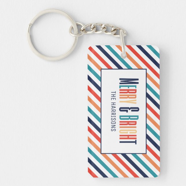 Llavero Navidades Retro Colorful Stripes Merry y Bright (Frente)