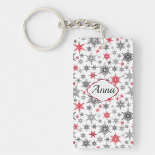 Llavero Navidades, rojo, blanco, copos de nieve, invierno,