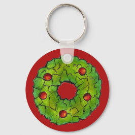 Llavero Navidades rojos verdes Holly Wreath Cookie Holiday