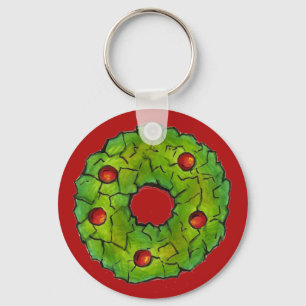 Llavero Navidades rojos verdes Holly Wreath Cookie Holiday