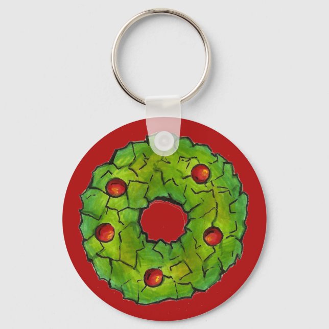 Llavero Navidades rojos verdes Holly Wreath Cookie Holiday (Anverso)