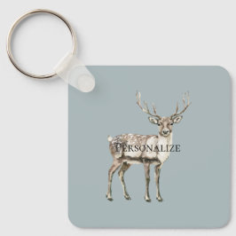 Llavero Navidades Rustic Deer Pine Green Personalizado