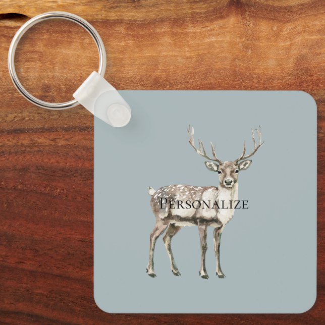 Llavero Navidades Rustic Deer Pine Green Personalizado (Anverso)