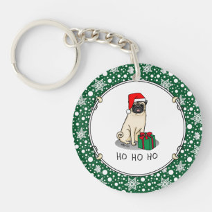 Llavero Navidades Santa Hat Pug Dog (flor claro) Cute