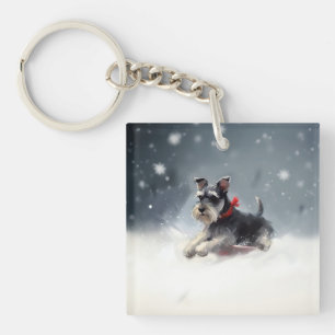 Llavero Navidades Schnauzer en miniatura en invierno
