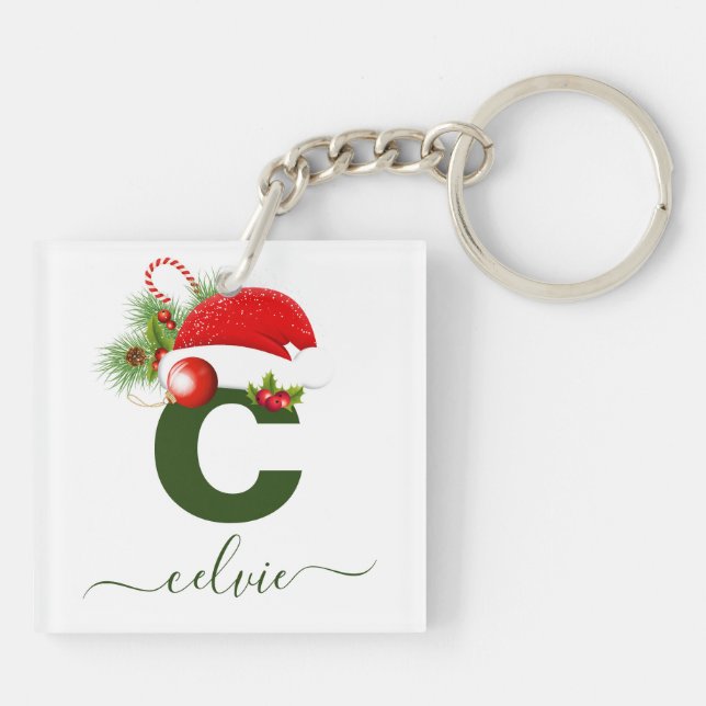 Llavero Navidades simples de monogramas personalizados por (Atrás)