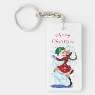 Llavero Navidades Snowman y Chica bailando Keychain