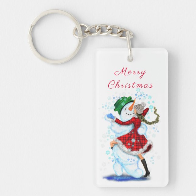 Llavero Navidades Snowman y Chica bailando Keychain (Frente)