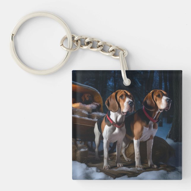 Llavero Navidades Snowy Sleigh de Foxhound Inglés American (Frente)