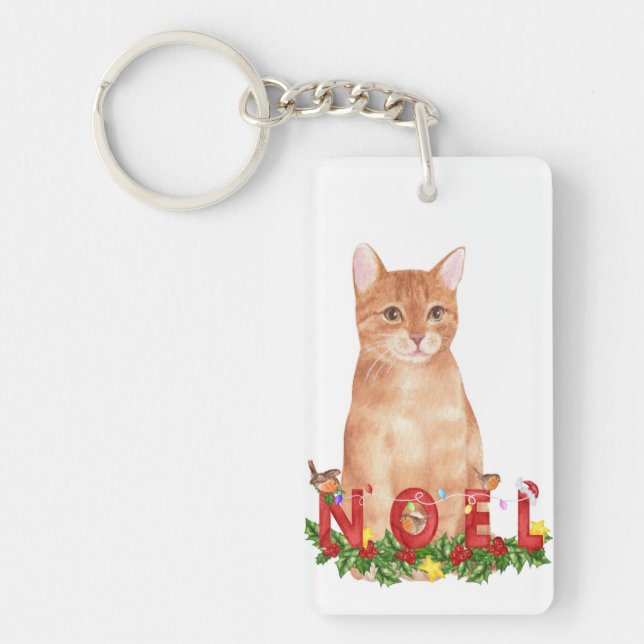 Llavero Navidades Tabby Cat Watercolor (Frente)