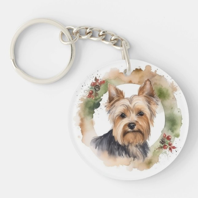 Llavero Navidades Terrier de Yorkshire Wreath Festimes Pup (Frente)