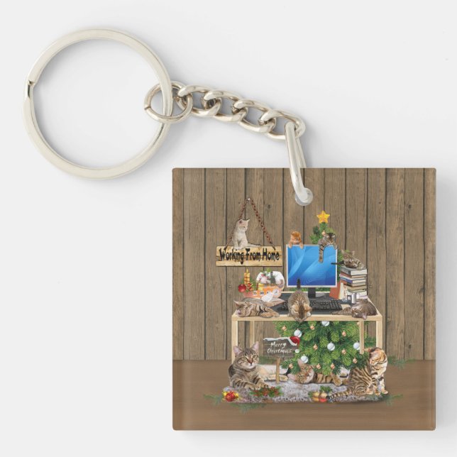 Llavero Navidades trabajando desde casa con mis gatos (Frente)