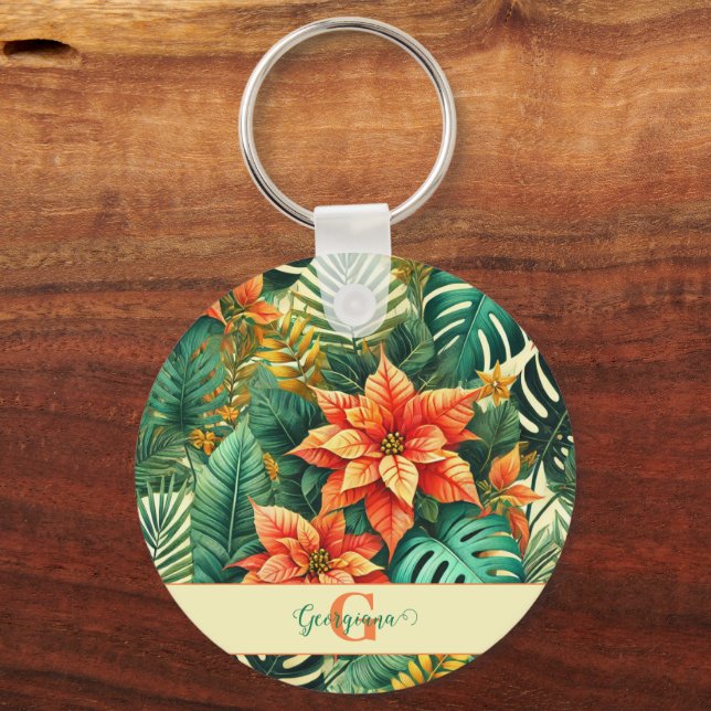 Llavero Navidades tropicales vibrantes personalizados Poin (Anverso)