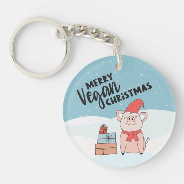 Llavero Navidades veganos con lechón personalizado y regal (Frente)