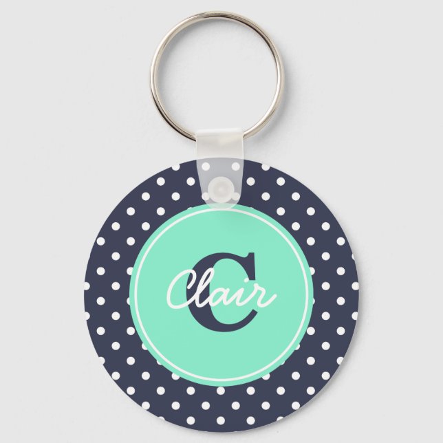 Llavero Navy and Mint Dots, Initial, and Name (Anverso)