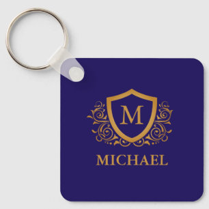 Llavero Navy Blue and Gold Personalized Monogram Name