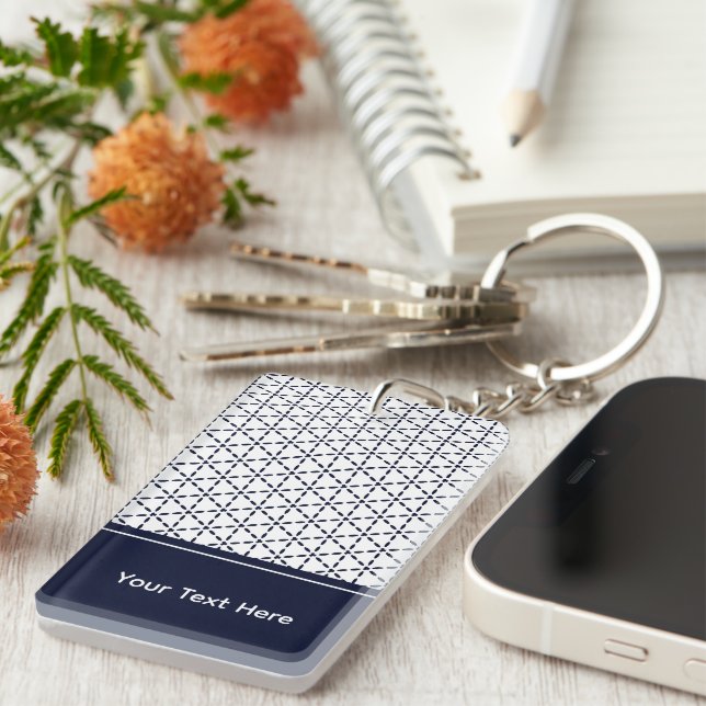 Llavero Navy Blue Geometric Pattern on White (Frente Derecha)