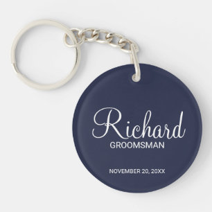 Llavero Navy Blue Modern Script Personalizado Groomsman