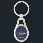 Llavero Navy Blue Modern Script Personalizado Groomsman<br><div class="desc">Regalos personalizados de Groomsman con el nombre personalizado del groomsman en un estilo de letra blanco moderno con el título y la fecha boda en un estilo de letra sans serif moderno con fondo azul marino. También perfecto para el mejor hombre, padre de la novia, dama de honor, madre de...</div>