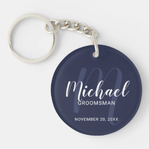Llavero Navy Blue Modern Script Personalizado Groomsmen