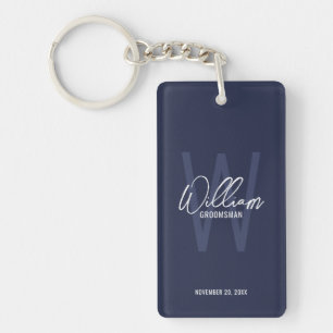 Llavero Navy Blue Modern Script Personalizado Groomsmen