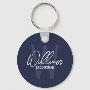 Llavero Navy Blue Modern Script Personalizado Groomsmen
