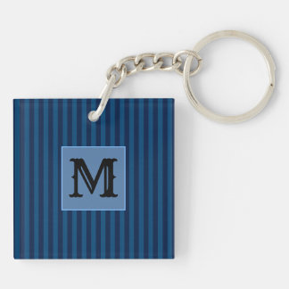 Llavero Navy Blue Stripes Acrylic Keychain Capital Initial