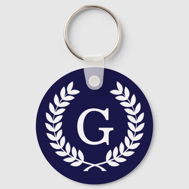 Llavero Navy Blue Wheat Laurel Wreath Monograma inicial (Anverso)