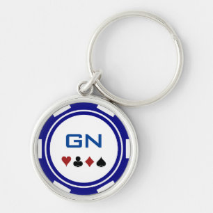 Llavero Navy Blue Y White Poker Chip Casino Las Vegas