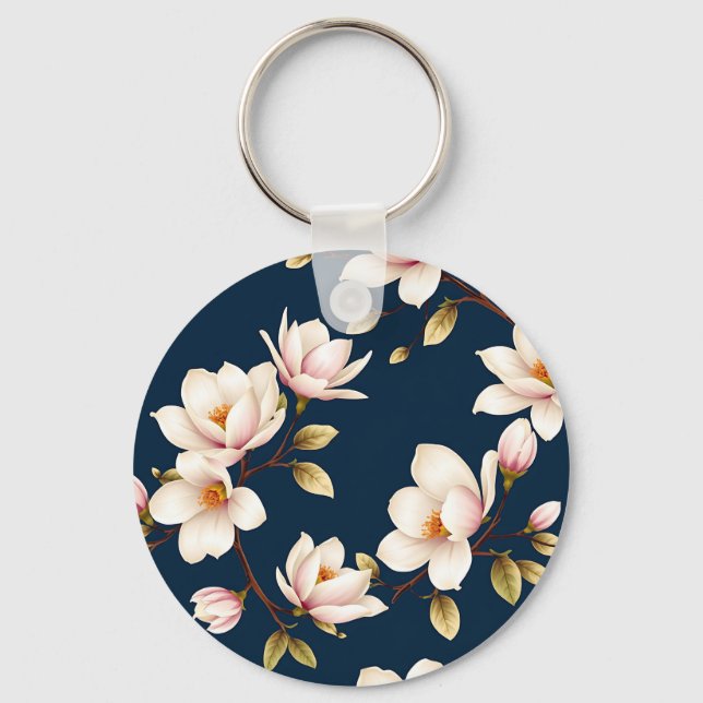 Llavero Navy Cream Magnolia Blossom Pattern (Anverso)