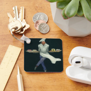 Llavero Negocio de Comida Antigua, Panadero con Postres de