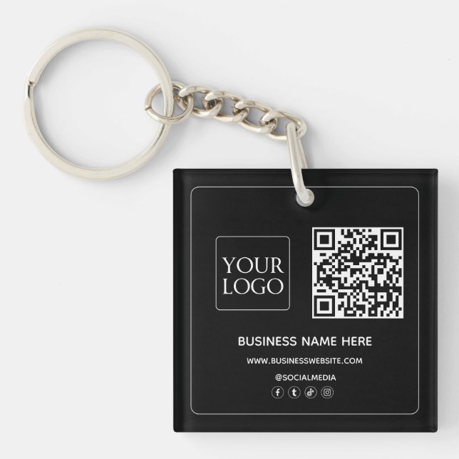 Llavero Negra | Código QR Personalizado Logo de negocios M (Frente)