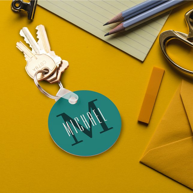 Llavero Negrita Monograma inicial y nombre azul Verde azul (Subido por el creador)