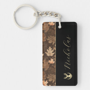 Llavero Negro, Camuflaje y Elegante Nombre con Letra Dorad