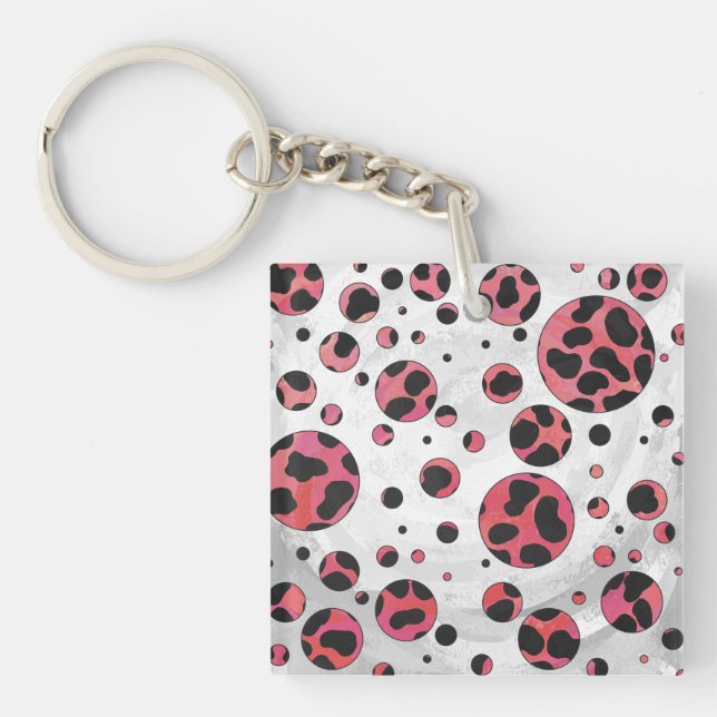 Llavero Negro dálmata y rojo con puntos de polka (Frente)