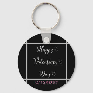 Llavero negro elegante San Valentín rosa, dulce para parej
