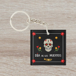 Llavero Negro gótico Dia de los Muertos Flor de azucar