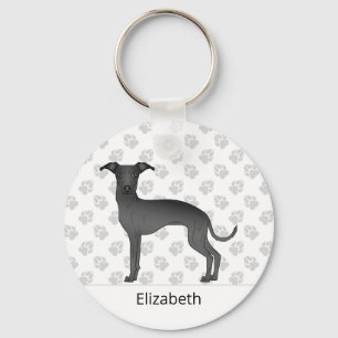 Llavero Negro Italiano Greyhound Cute Perro con Nombre Per