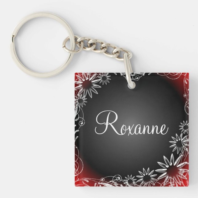 Llavero negro rojo floral de la margarita del (Frente)