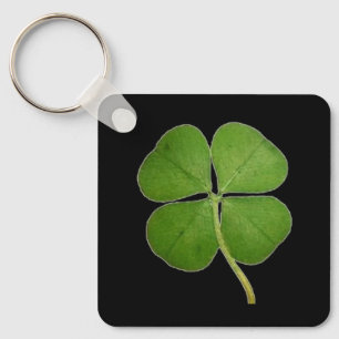 Llavero Negro Shamrock de 4 hojas real