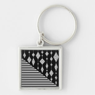 Llavero Negro y blanco, abstracto, geométrico, simple, esc